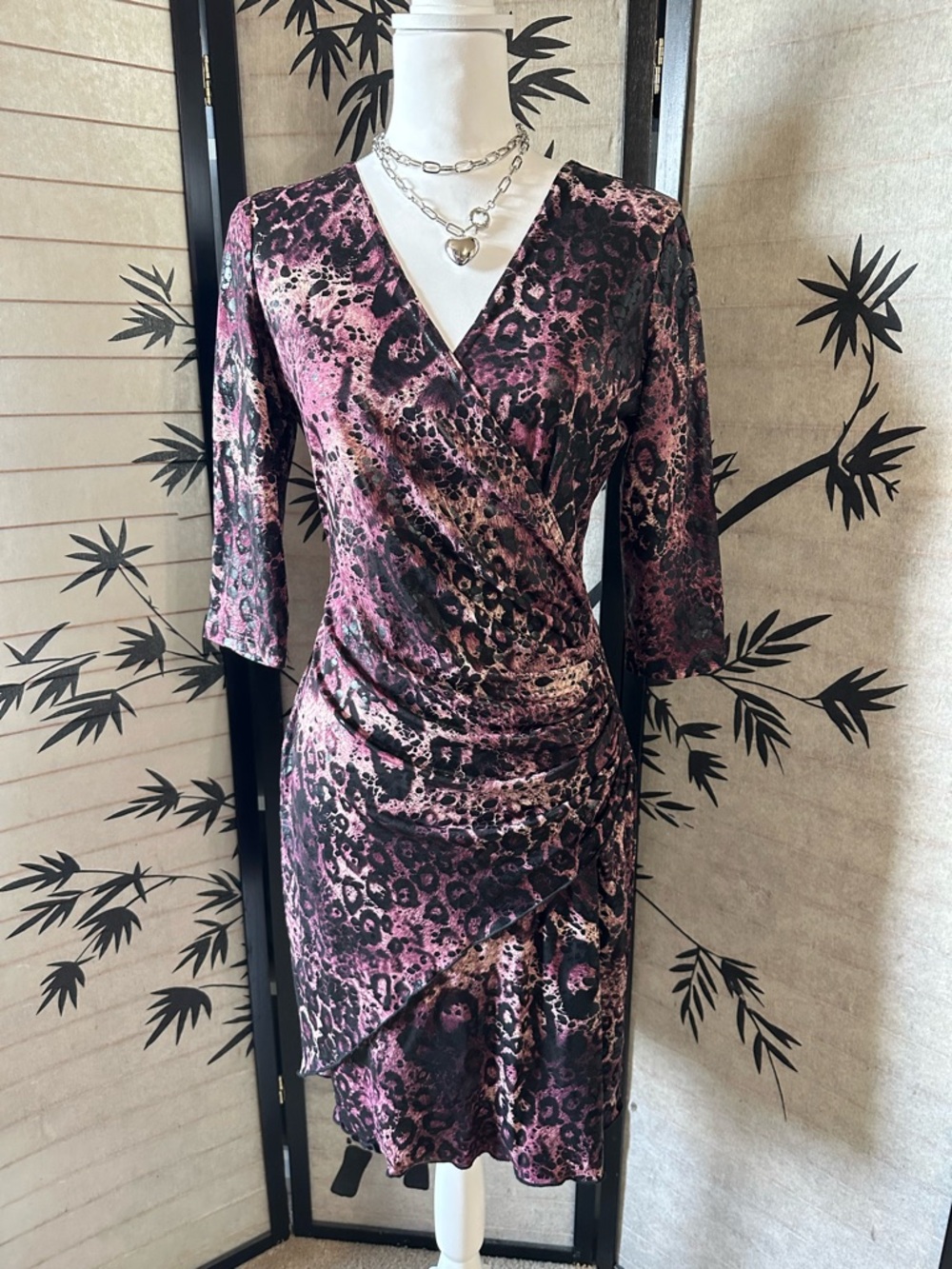 Joseph Ribkoff Purple Leopard Animal Print Wrap Dress Size 8